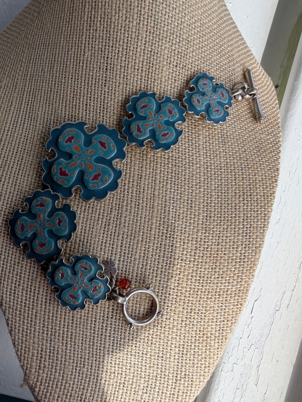 Lucky Brand Bracelet Metal Turquoise  Floral Enamel Bohemian Hippie Festival